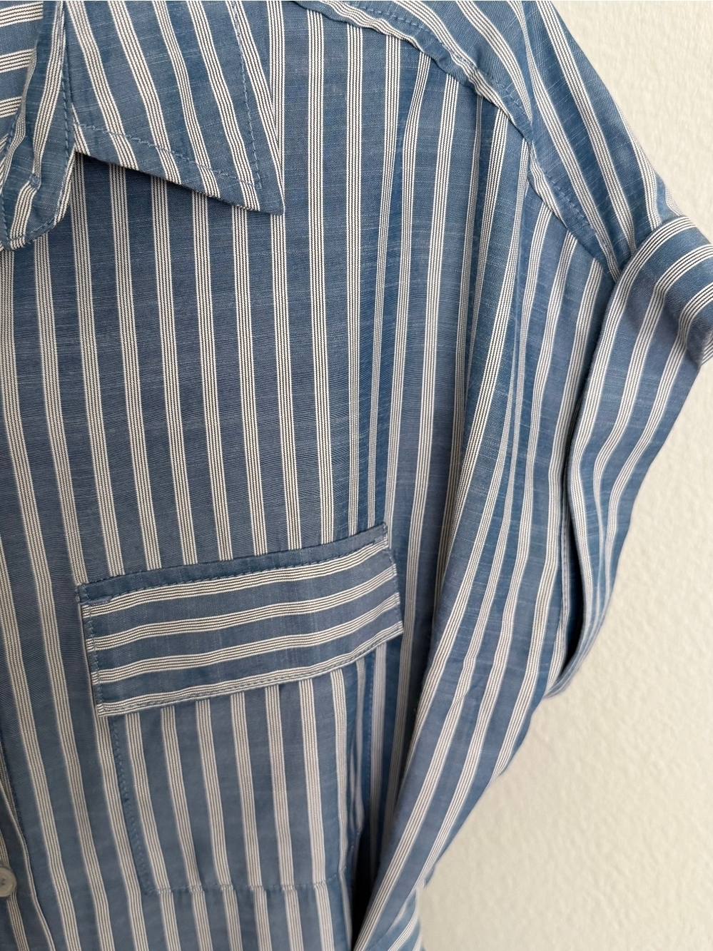 Max Studio Blue and White Striped Maxi Shirt Dress with Tie Waist - Picture 6 of 7